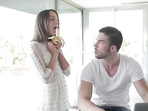 Blowing A Banana Drives Him Crazy For Her Hot Body