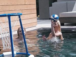 Kissing Teen Chicks Share His Big Dick In The Pool